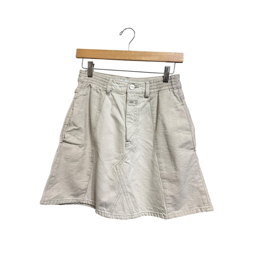 Closed Organic Cotton Linen Paneled Denim Mini Skirt Beige Size 26‎